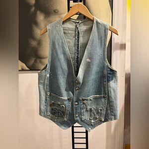 Homemade Denim Vest with Levi’s Orange Tag Blue Jeans Folk Art 1970s